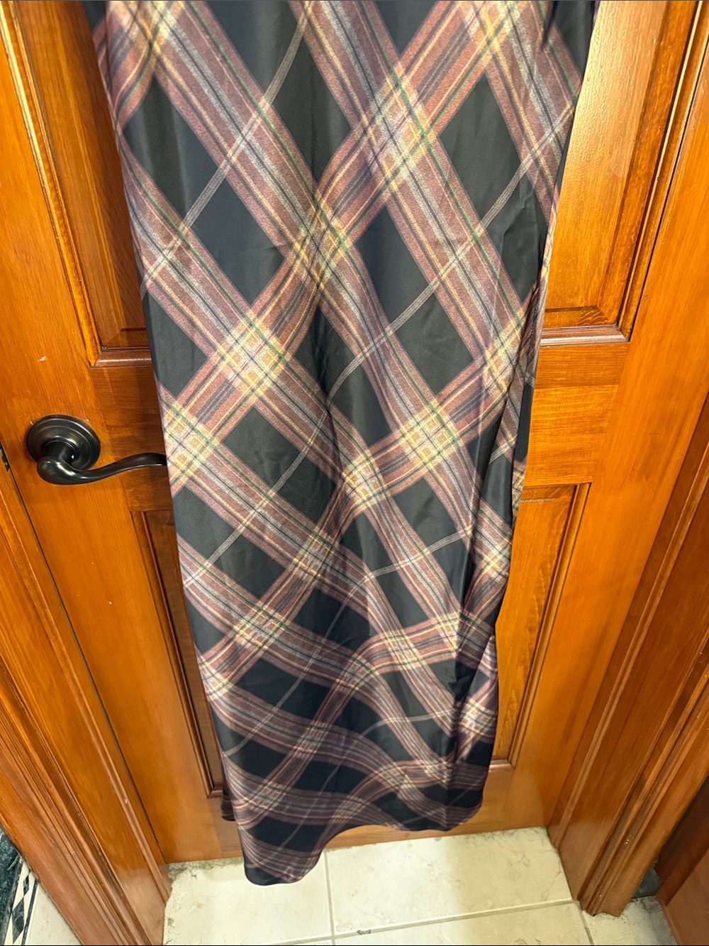 Camila Coelho Black and Brown Plaid Maxi Dress with Tie-Strap Shoulders - Picture 6 of 8
